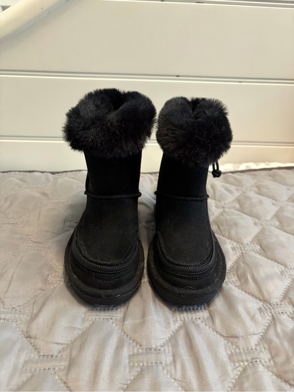 Girls' Black Adaptive Faux Fur Winter Ankle Boots